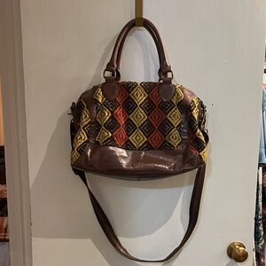 Stylish Brown and Yellow Geometric Shoulder Bag